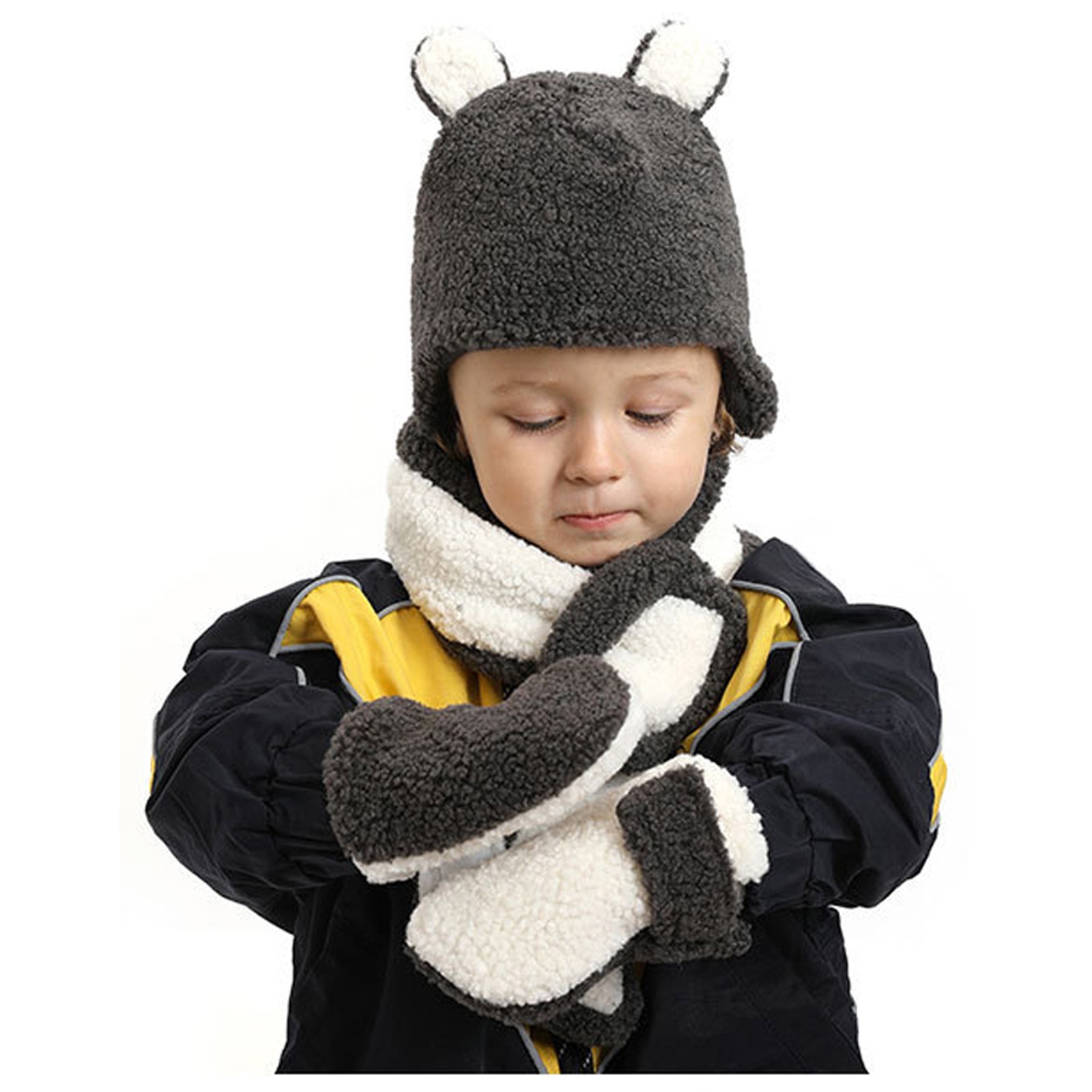 Lroveb Beanie for women Three Piece Set of Winter Woolen Yarn Monochrome Warm Children Hat Scarf Gloves Hat